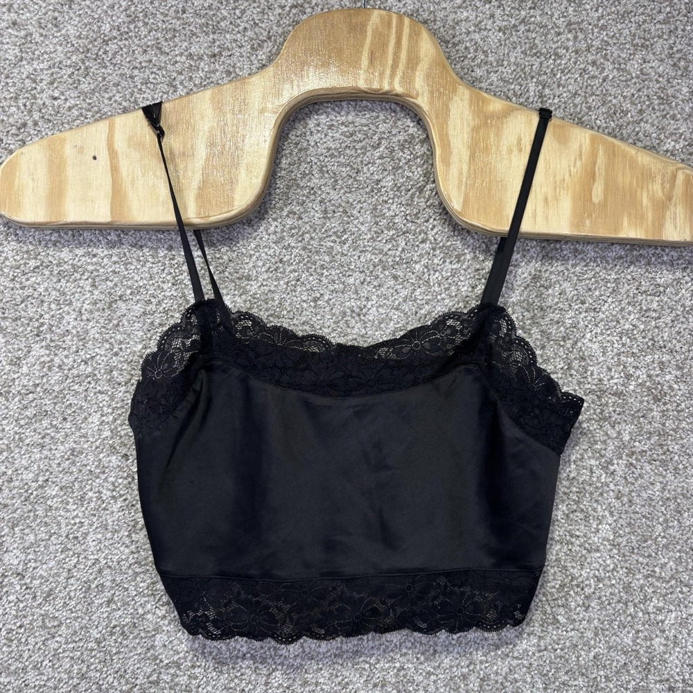 Brandy Melville Tank Top Teens One Size Black Satin Lace Trim Camisole